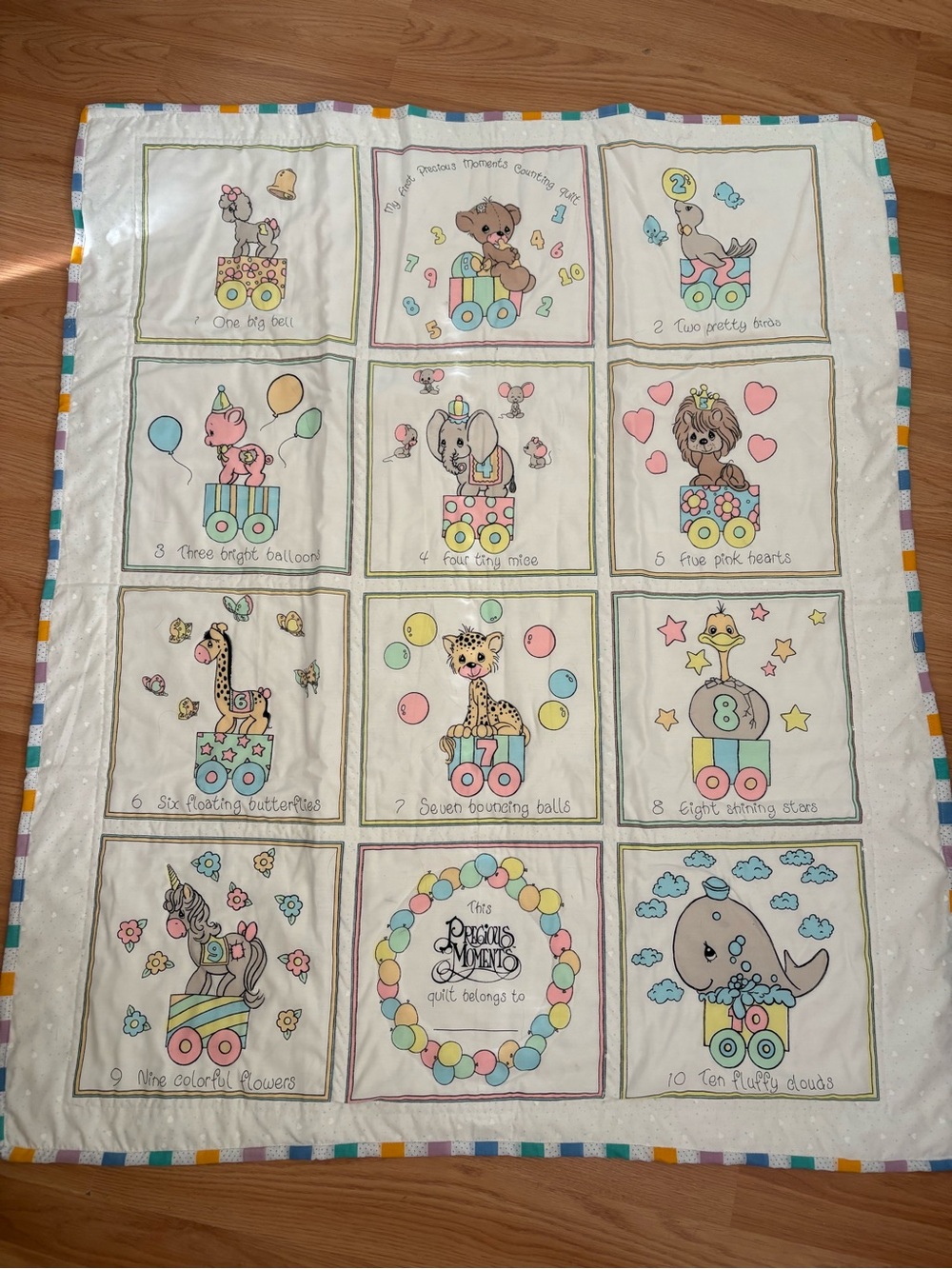 Pastel Multi Kids Numbered Animal Play Quilt - Soft Nursery Quilt